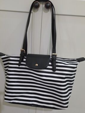 Vintage Kate & Alex Black & White Striped Women’s Tote with Black Trim